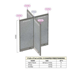 GOF 60"D x 60"W x 48”/60”/72”H, X-Shaped Freestanding Fabric Partition Package