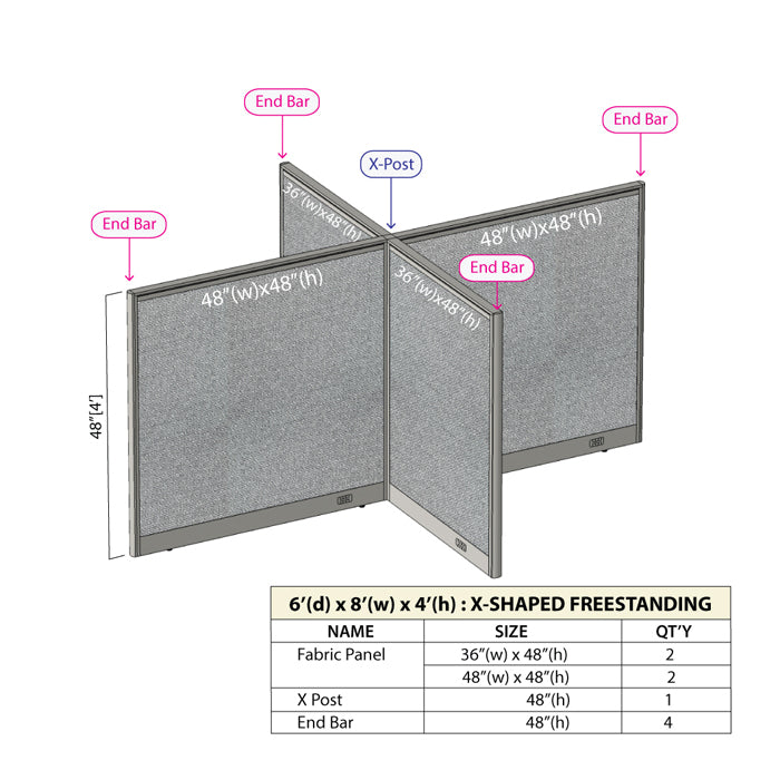 GOF Office X-Shaped Partition 72D x 96W x 48H - Kainosbuy.com