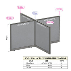 GOF Office X-Shaped Partition 96D x 96W x 48H - Kainosbuy.com