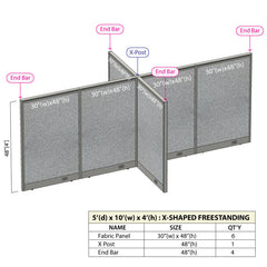 GOF Office X-Shaped Partition 60D x 120W x 48H - Kainosbuy.com