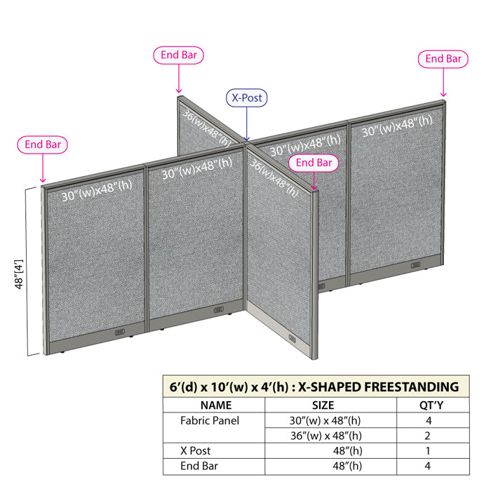 GOF Office X-Shaped Partition 72D x 120W x 48H - Kainosbuy.com