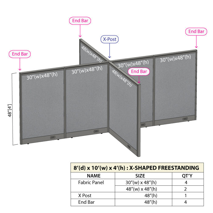 GOF Office X-Shaped Partition 96D x 120W x 48H - Kainosbuy.com