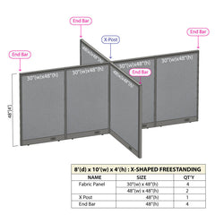 GOF Office X-Shaped Partition 96D x 120W x 48H - Kainosbuy.com