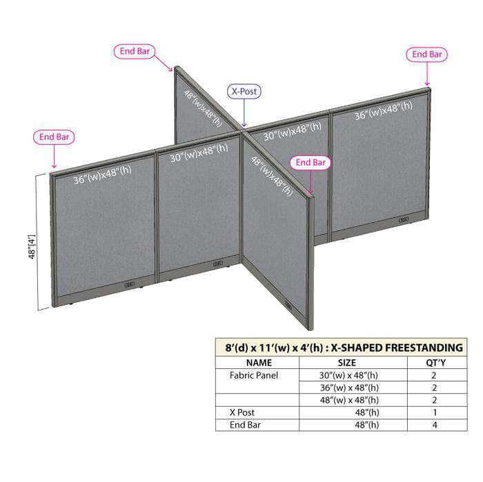 GOF Office X-Shaped Partition 96D x 132W x 48H - Kainosbuy.com