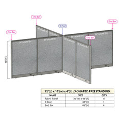 GOF Office X-Shaped Partition 144D x 144W x 48H - Kainosbuy.com
