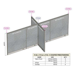 GOF 60"D x 156"W x 48”/60”/72”H, X-Shaped Freestanding Fabric Partition Package