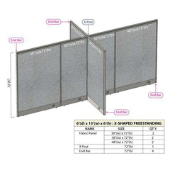 GOF 72"D x 156"W x 48”/60”/72”H, X-Shaped Freestanding Fabric Partition Package