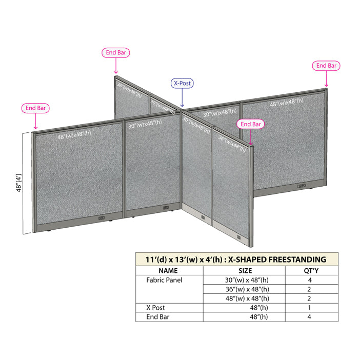 GOF Office X-Shaped Partition 132D x 156W x 48H - Kainosbuy.com