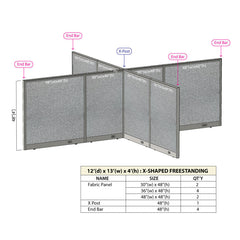 GOF Office X-Shaped Partition 144D x 156W x 48H - Kainosbuy.com