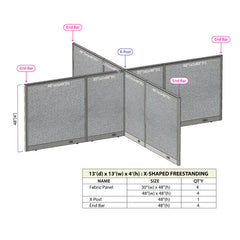 GOF Office X-Shaped Partition 156D x 156W x 48H - Kainosbuy.com