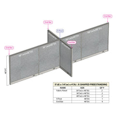 GOF Office X-Shaped Partition 60D x 168W x 48H - Kainosbuy.com