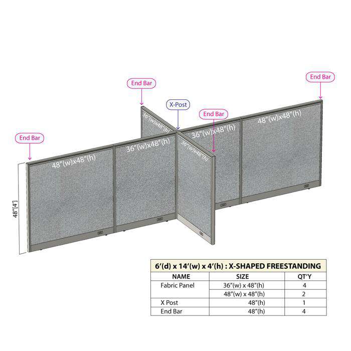 GOF Office X-Shaped Partition 72D x 168W x 48H - Kainosbuy.com