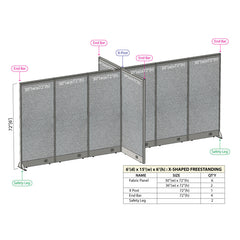 GOF 72"D x 180"W x 48”/60”/72”H, X-Shaped Freestanding Fabric Partition Package