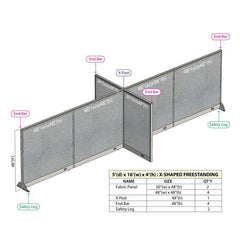 GOF 60"D x 192"W x 48”/60”/72”H, X-Shaped Freestanding Fabric Partition Package
