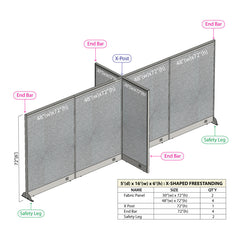 GOF 60"D x 192"W x 48”/60”/72”H, X-Shaped Freestanding Fabric Partition Package