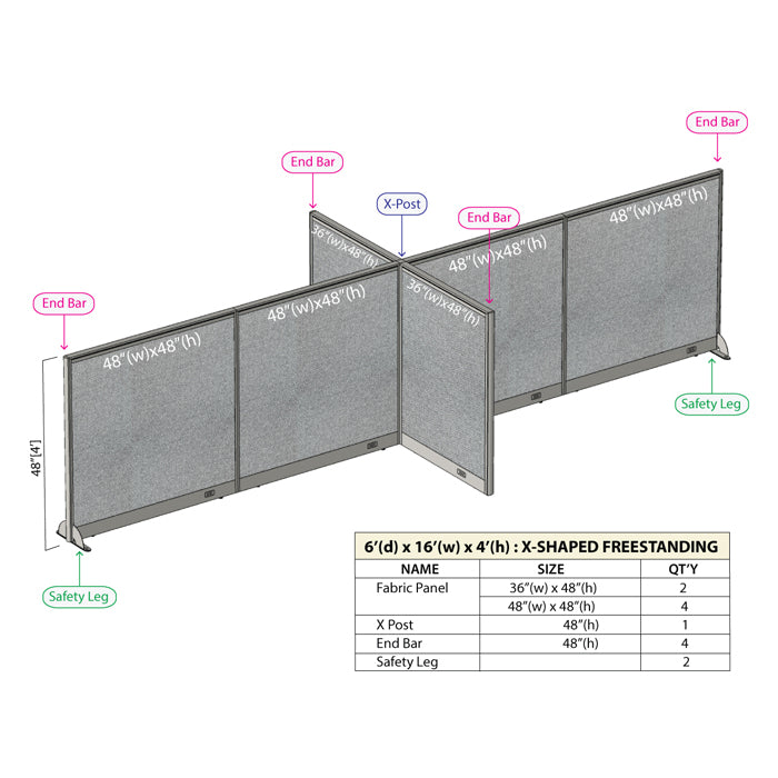 GOF Office X-Shaped Partition 72D x 192W x 48H - Kainosbuy.com