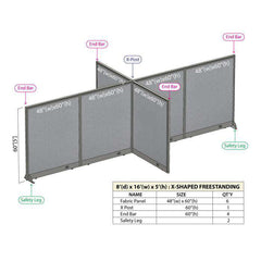 GOF 96"D x 192"W x 48”/60”/72”H, X-Shaped Freestanding Fabric Partition Package