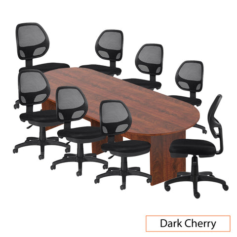 10ft. Racetrack Conference Table with<br>8 Chairs (G11642B) - Kainosbuy.com