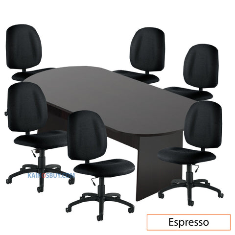 8ft. Racetrack Conference Table with<br>6 Chairs(G11650B) - Kainosbuy.com