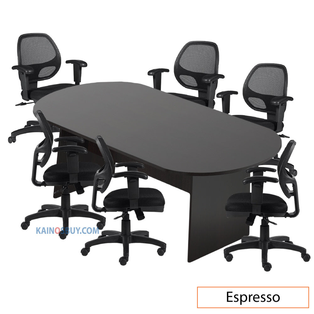 8ft. Racetrack Conference Table with<br>6 Chairs (G11647B) - Kainosbuy.com
