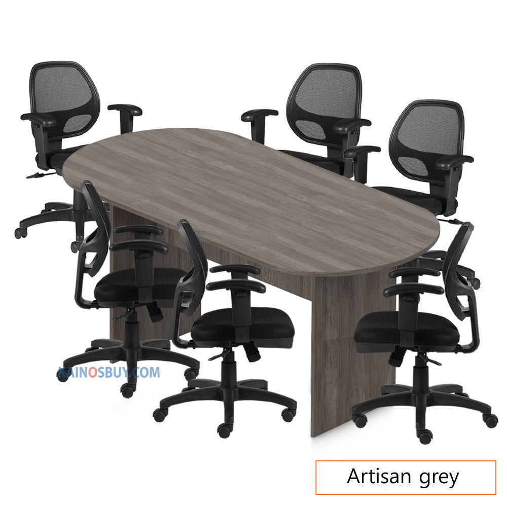 8ft. Racetrack Conference Table with<br>6 Chairs (G11647B) - Kainosbuy.com