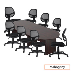 10ft. Racetrack Conference Table with<br>8 Chairs (G11642B) - Kainosbuy.com