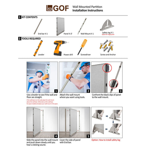 GOF Wallmounted Office Partition<BR>90W x 60H - Kainosbuy.com