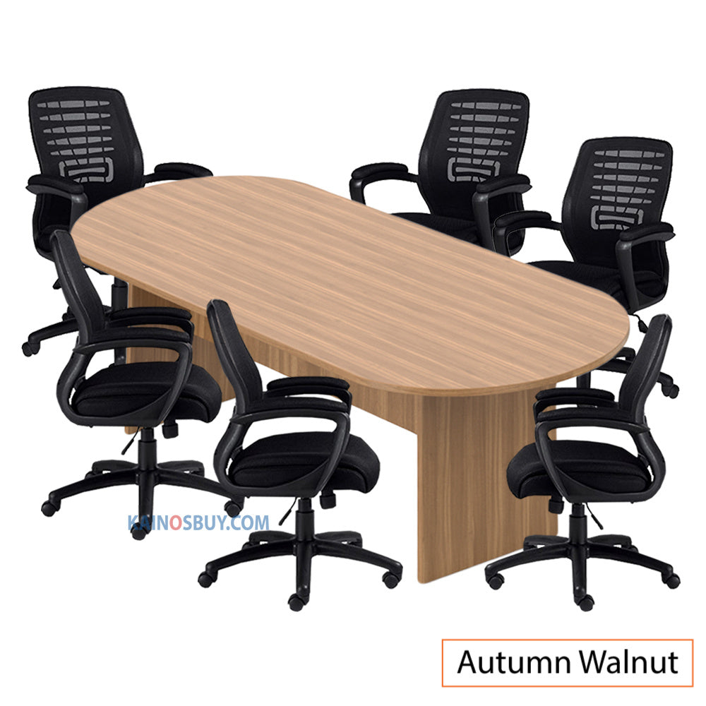 8ft. Racetrack Conference Table with<br>6 Chairs (G11750B) - Kainosbuy.com
