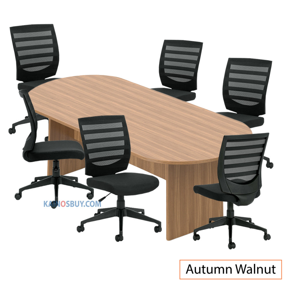 8ft. Racetrack Conference Table with<br>6 Chairs(G11922B) - Kainosbuy.com